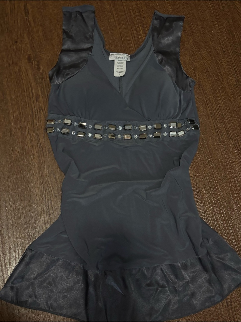 Siren Lily Charcoal Gray Jeweled Sleeveless Blouse